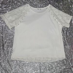 Cato White Lace Sleeve Tee